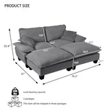 Modular Sectional Sofa With Movable Ottoman & Pillows