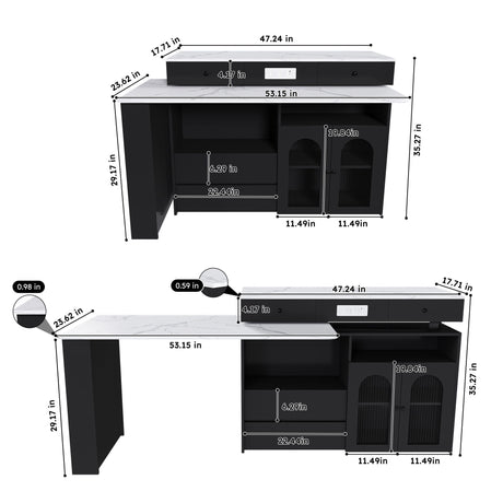 Kitchen Island With Extendable & Rotating Table