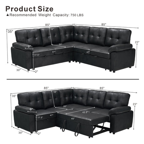 Convertible Sectional Sofa Bed With Pull Out Sleeper And Storage