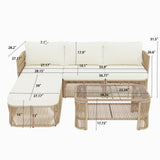 Outdoor Modular Conversation Sofa With Cushions And Coffee Table - Beige