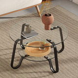 Retro Minimalist Style Metal Frame Double Layer Tempered Glass Coffee Table