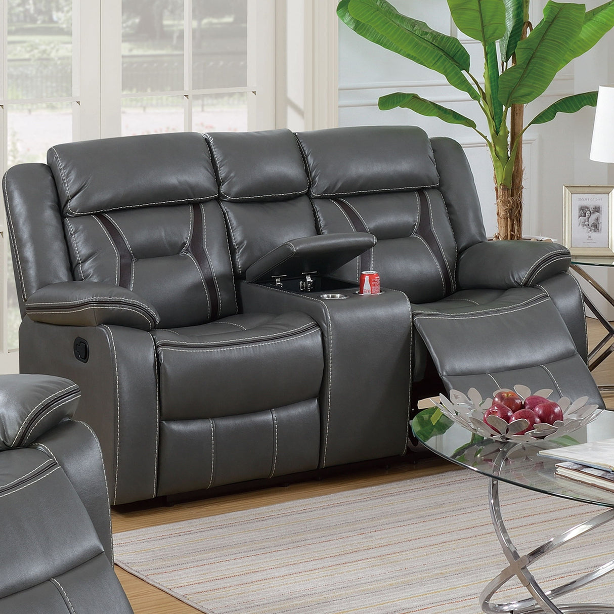 Modern Reclining Loveseat With Console, Cup Holders, Storage