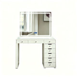 Makeup Vanity Desk With LED Lighted Mirror, 9 Drawers For Bedroom - Gloss White
