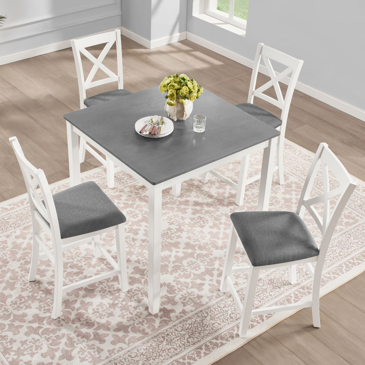 5 Piece Counter Height Dining Table Set With 4 Chairs
