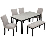 6 Piece Dining Table Set With Bench And Chairs