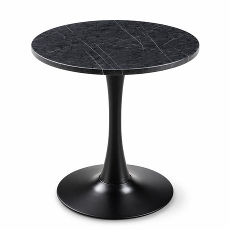 Round Dining Table With Faux Marble Top And Metal Pedestal +, 23.6" Diameter For Kitchen, Living Room, Small Spaces