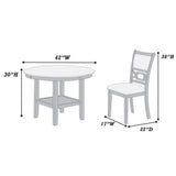 5 Piece Dining Set With Storage Shelves Round Table And Upholstered Side Chairs - Gray