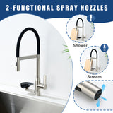 Kitchen Faucet With Magnetic Pull Out Sprayer, 360 Degree Swivel Single Handle High Arc Kitchen Sink Faucet With Glass Rinser - Brushed Nickel