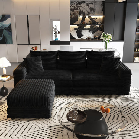 Convertible Deep Seat Sofa With Soft Pillows And Ottomans