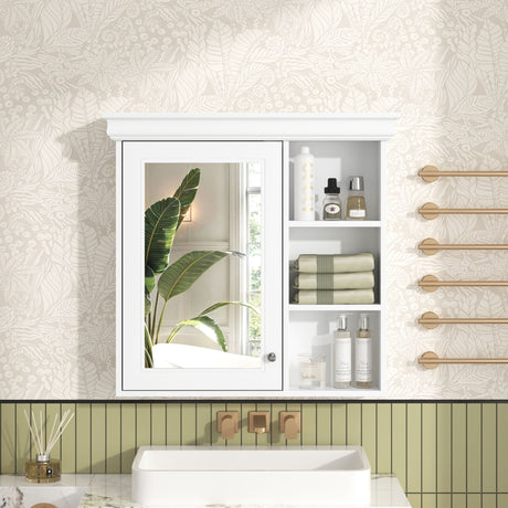 Wall Mounted Bathroom Medicine Cabinet With Mirror And Adjustable Storage With Soft Close Hinges