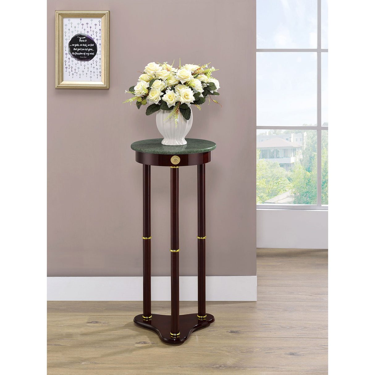 Elna - Accent Side Table With Round Top Plant Stand - Brown
