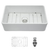 Elegant Farmhouse Apron Front Ceramic Single Bowl, Kitchen Basin