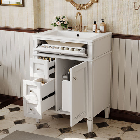 Bathroom Vanity With Top Sink, Storage Cabinet With 2 Drawers And Tip-Out Drawer