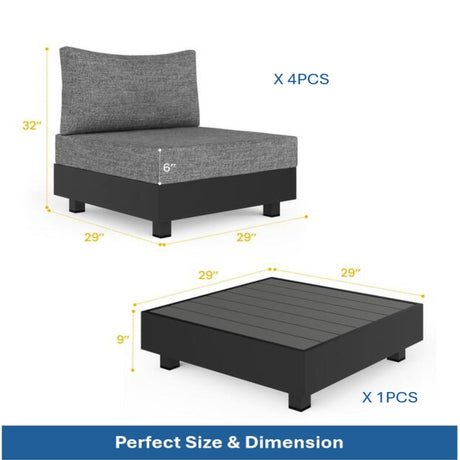 Patio Sectional Set With Modular Armless Chairs And Coffee Table - Gray