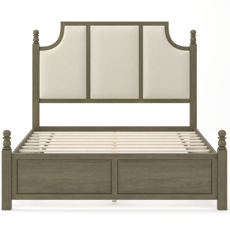 Farmhouse Platform Bed Frame & Tall Upholstered Headboard
