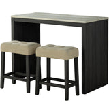 Dining Table Set With Biscuit Tufted Stools - Beige / Black / Gray