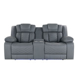 Raize - 10 Power Console Reclining Loveseat With LED And Immersive Sound - Gray