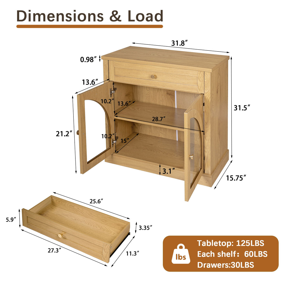 Modern Sideboard Cabinet With 1 Drawer And 2 Arched Doors