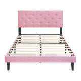 Modern Upholstered Platform Bed Frame With Button Tufted Fabric Headboard
