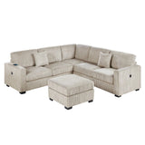Upholstered L - Shaped 4 Piece Sectional Set With USB, Cocktail Ottoman