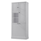 Modern Tall Storage Cabinet With Adjustable Shelves, Flip-Out Basket & Enclosed Doors