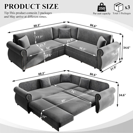 L-Shaped Sofa Couch With Pull-Out Bed