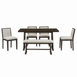 Dining Set With Rectangular Table, 4 Upholstered Chairs & 1 Padded Bench