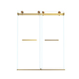 Frameless Double Sliding Shower Door, Tempered Glass, Explosion Proof Film, Square Tube Track - Brushed Gold