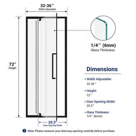 Semi-Frameless Pivot Hinged Shower Door, Reversible Design