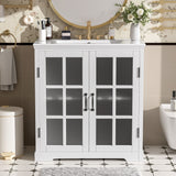 Modern Bathroom Vanity With Ceramic Sink, Tempered Blurred Glass Doors