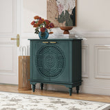 Hollow Carved 2 Door Accent Cabinet With Adjustable Shelf, Sideboard Buffet For Entryway, Living Room Or Bedroom - Blackish Green