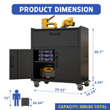 Sturdy And Durable Metal Tool Cabinet For Garage With Wheels Mobile Heavy Duty Storage Cabinet With 1 Drawer And 2 Locking Doors