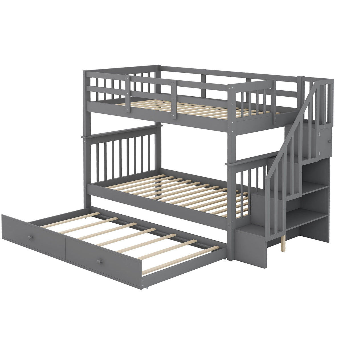 Stairway Bunk Bed & Storage And Guard Rail For Bedroom