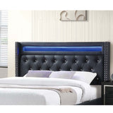 Modern Bed With LED Lights, Charging Port, Tufted Headboard