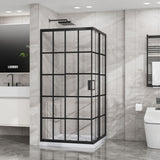 Corner Shower Enclosure Double Sliding Door & Shower Base - Matte Black