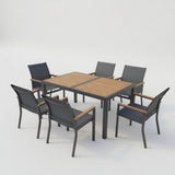 7 Piece Gray Aluminum Patio Dining Set With Textilene Chairs For Outdoor Living Frame With Accents, 59" Rectangle Table, All Weather Durable