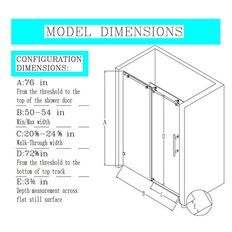 Frameless Single Sliding Soft Close Shower Doors, 5/16" Sgcc Tempered Glass