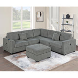 Upholstered L - Shaped 4 Piece Sectional Set With USB, Cocktail Ottoman