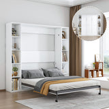 Queen Murphy Bed With Storage Cabinet, Foldable Wall Bed For Bedrooms - White