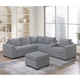 Contemporary L-Shaped Sectional Set With USB Console & Ottoman