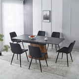 Extendable Dining Table With Cone Base And 6 Dining Chairs - Brown / Black