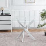 Dining Table With Cross Metal Leg And Tempered Glass, Modern Space Saving Kitchen Table For Living Room Legs, Square Table