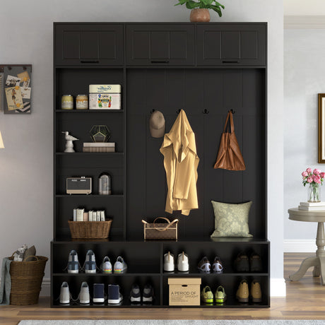 Farmhouse Hall Tree & Bench And Shoe Storage