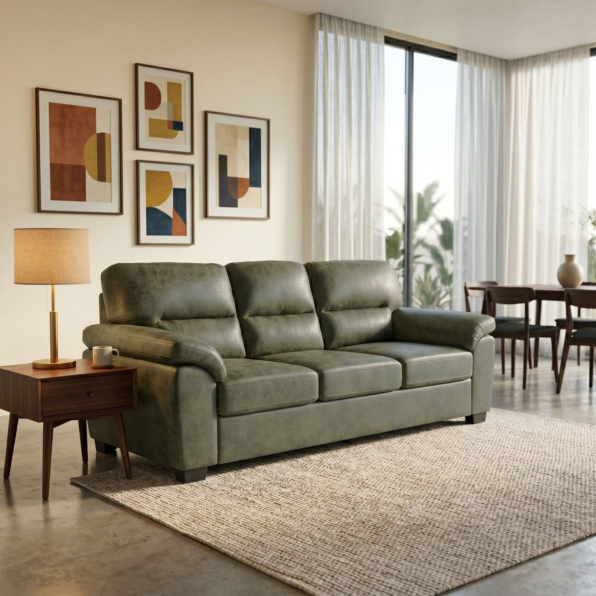 3 Seater Sofa With Padded Armrests And Triangular Leg