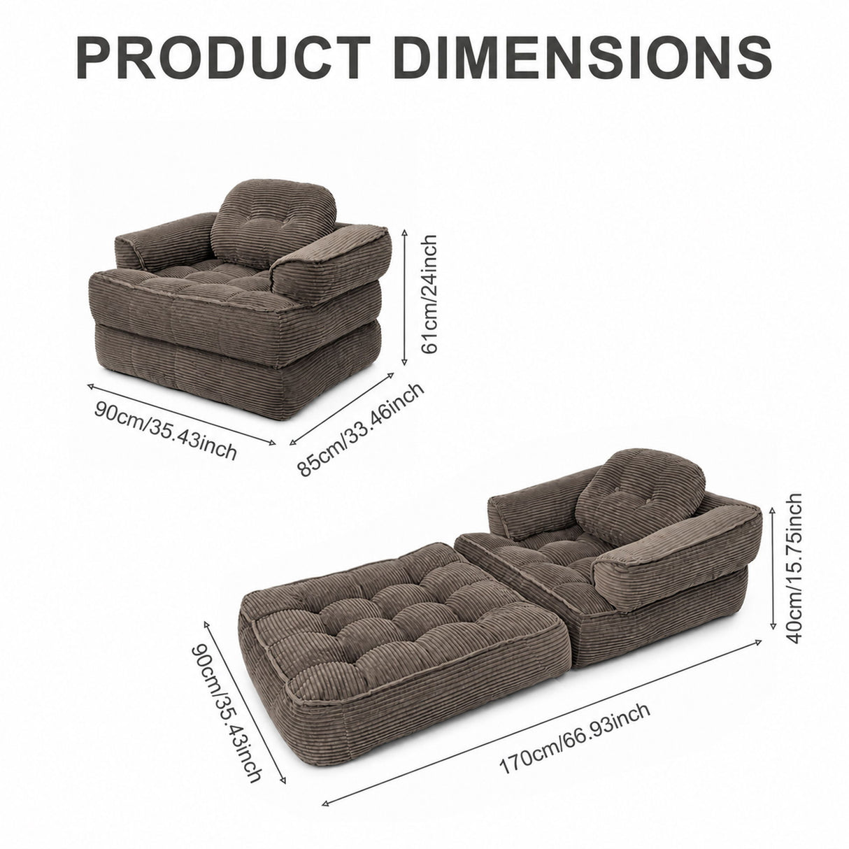 Convertible 2 In 1 Armrest Sofa For Bedroom