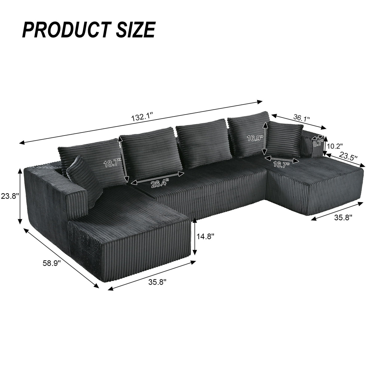 U-Shaped Modular Sectional Sofa With Double Chaise, Oversized Deep Seat For Living Room