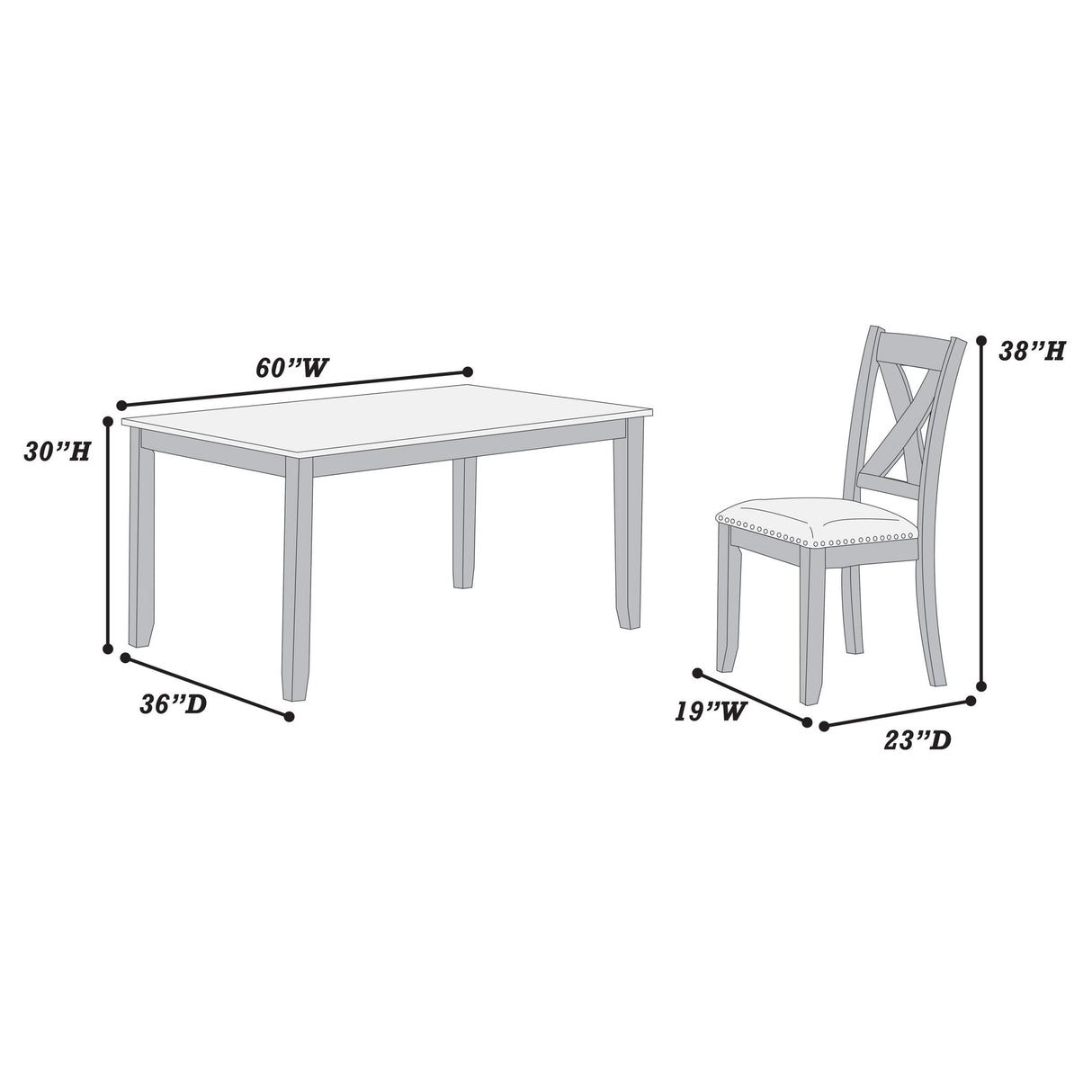 7 Piece Dining Room Furniture, Table And 6 Chairs Set - Gray