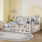 Platform Bed Frame With Guardrail, Storage Shelves & Bookshelf