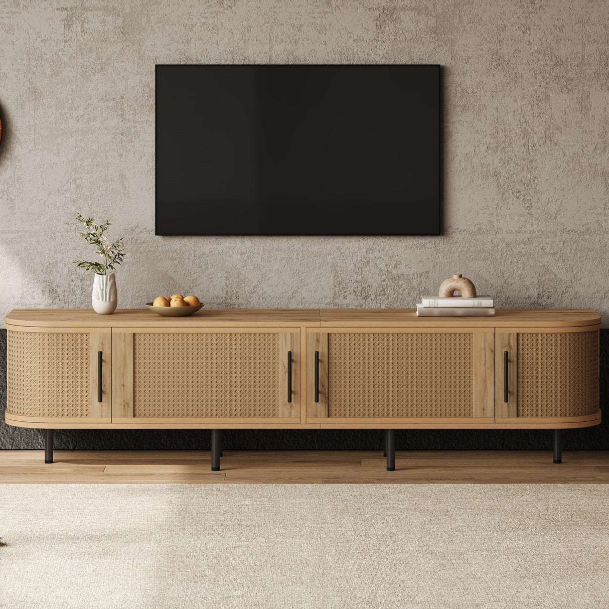 70" TV Stand With Doors, Construction For TVs Up To 80" - Natural Wood