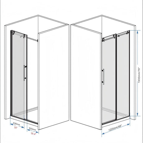 Frameless Shower Door, Smooth Sliding Tracks